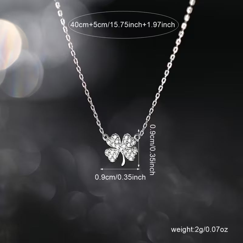 Elegant and Simple Glass-Set Iron Lucky Clover Pendant Necklace for Everyday Wear and