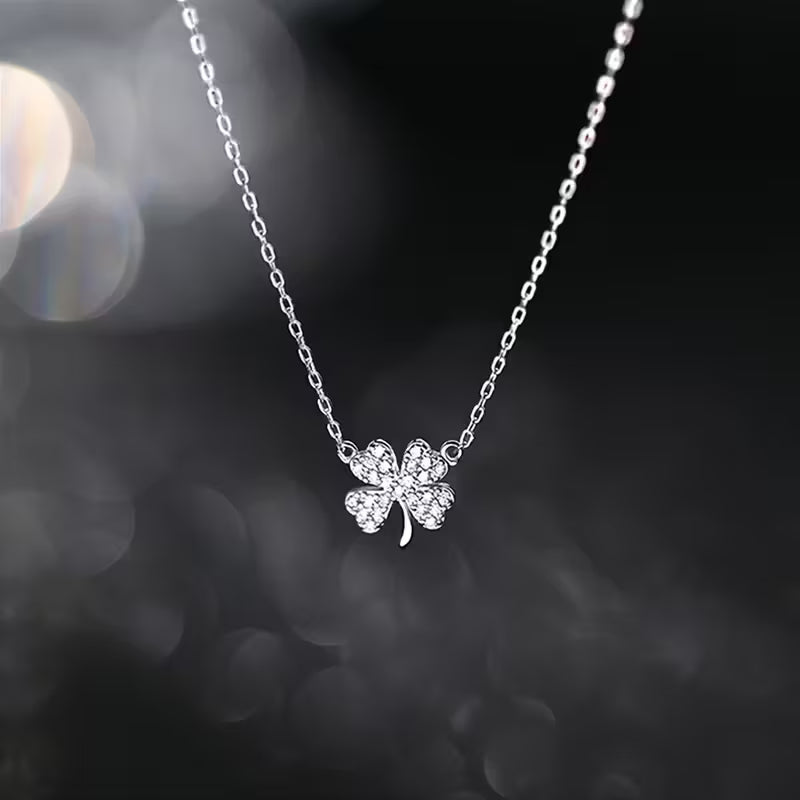 Elegant and Simple Glass-Set Iron Lucky Clover Pendant Necklace for Everyday Wear and