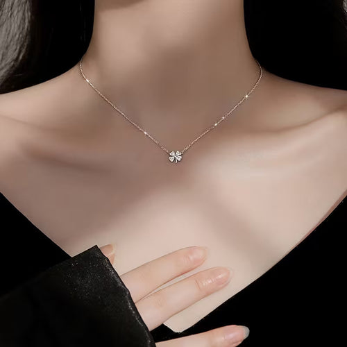 Elegant and Simple Glass-Set Iron Lucky Clover Pendant Necklace for Everyday Wear